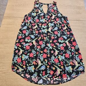 Old Navy Tropical Sleeveless Dress Keyhole Size XL Black Pink Blue Resort